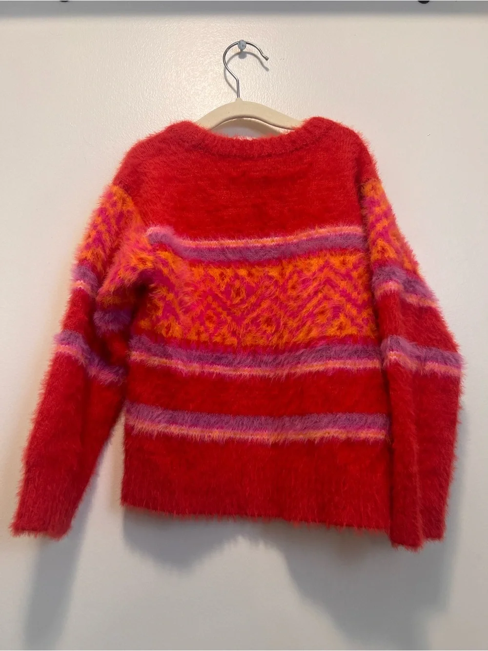Holiday Lane Girls 4T Fuzzy Fair Isle Sweater Pink Red Eyelash Knit Cozy